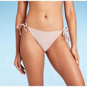 Wild Fable Women's Small Side Tie High Leg Cheeky Bikini Bottom Tan Nude NWT